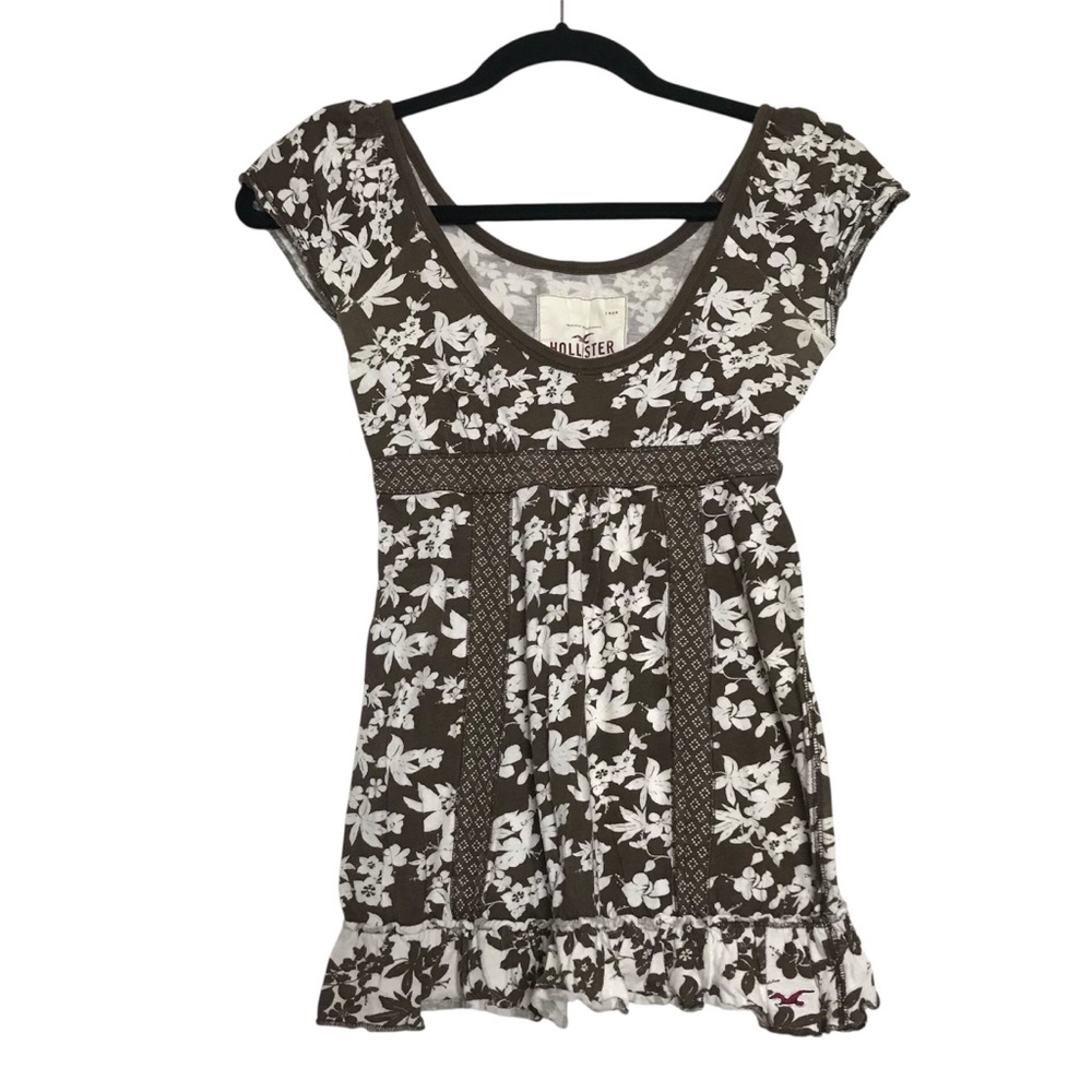 Hollister Preppy Y2K Brown Floral Empire Waist Babydoll Top Womens Size XS Twee